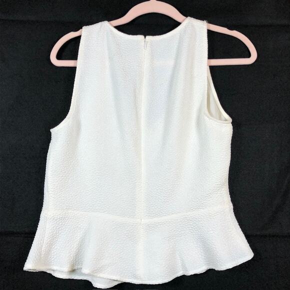 Express Womens Blouse Ivory Textured Ruched V-Neckline Peplum Tank Stretch M - Picture 9 of 11